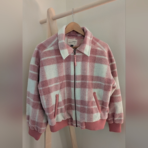 NWOT Universal Thread Women's Pink and White Plaid Bomber Jacket, Sz M - Picture 1 of 10